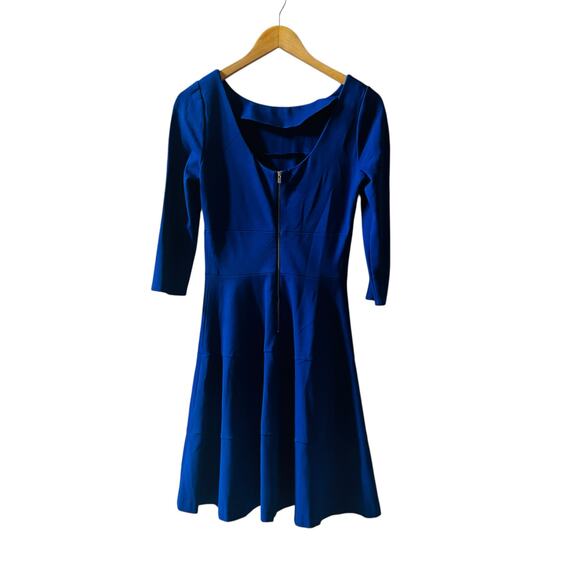 Banana Republic Three Quarter Sleeve Fit And Flare Dress Size 2 Blue - Picture 3 of 7